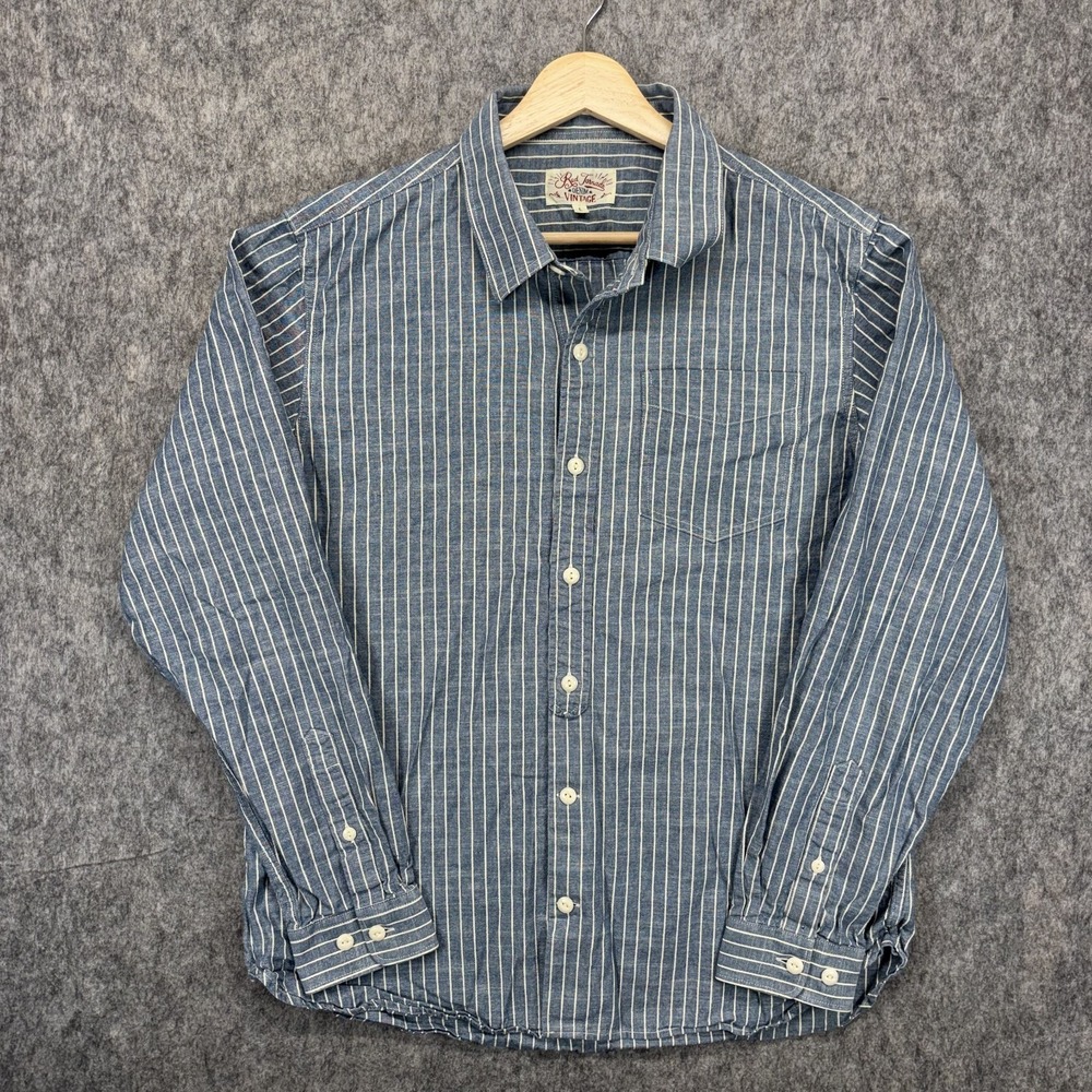 Red Tornado Vintage Denim Shirt Men's Large Blue Striped Heritage (Fits Smaller)